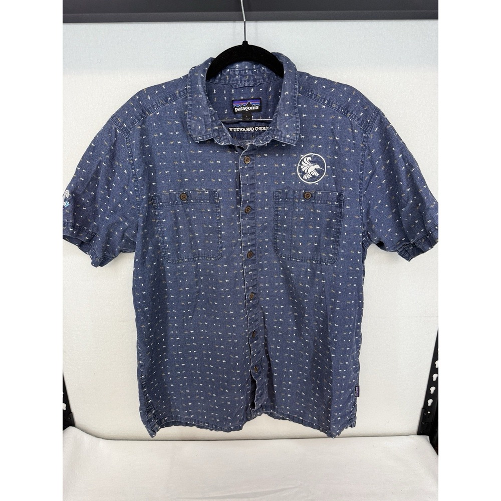 Patagonia Men's‎ Navy Plaid Back Step Short Sleeve Shirt Size L Zero Gravity